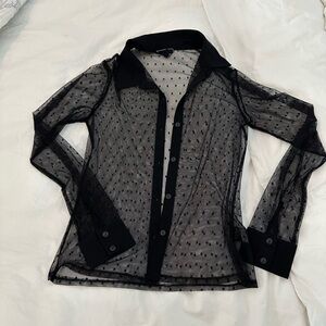 HAVE stretch sheer stretch mesh polka dot button down shirt size S